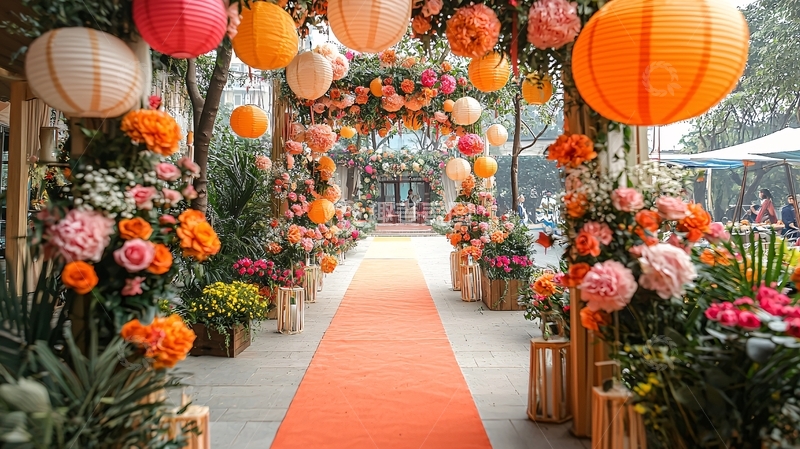 高清大图下载【趣麦麦图】户外婚礼花卉拱门走廊