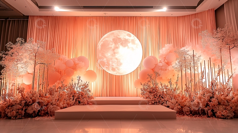 高清大图下载【趣麦麦图】粉色月亮主题舞台背景