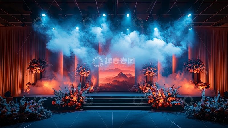 高清大图下载【趣麦麦图】舞台灯光下的烟雾缭绕