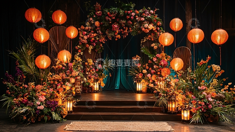 高清大图下载【趣麦麦图】花卉拱门与灯笼装饰