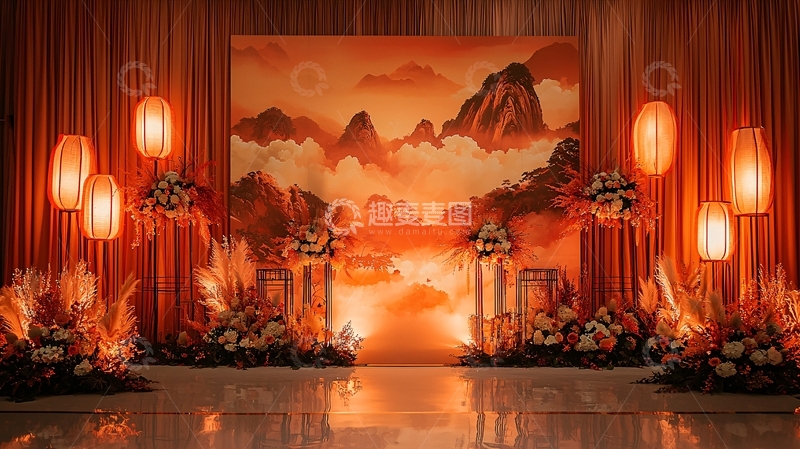 高清大图下载【趣麦麦图】中式山水画风婚礼舞台