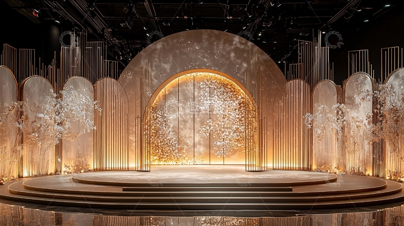 高清大图下载【趣麦麦图】精致舞台背景金色半圆