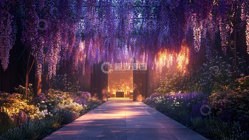 高清大图下载【趣麦麦图】紫藤花下的魔法小径