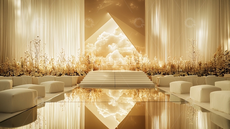 高清大图下载【趣麦麦图】金色云朵舞台背景