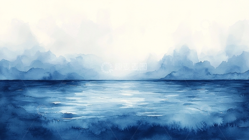 高清大图下载【趣麦麦图】水彩风格的平静海面