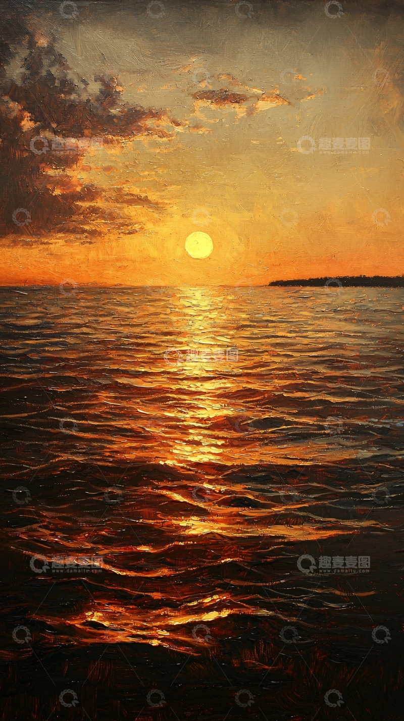 高清大图下载【趣麦麦图】海面日落余晖