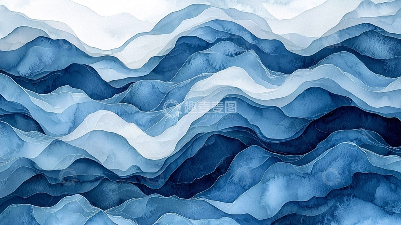 高清大图下载【趣麦麦图】蓝色水彩山脉纹理