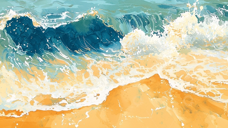 高清大图下载【趣麦麦图】海浪拍打沙滩的唯美瞬间