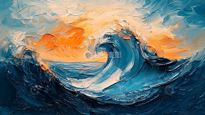 高清大图下载【趣麦麦图】油画风格的波涛汹涌海面