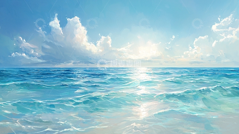 高清大图下载【趣麦麦图】蓝色天空下的海面波光粼粼