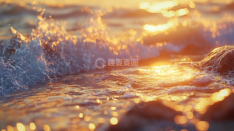 高清大图下载【趣麦麦图】金色阳光下波光粼粼的海面