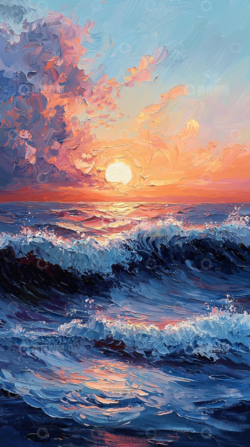 高清大图下载【趣麦麦图】波涛汹涌的日落海景