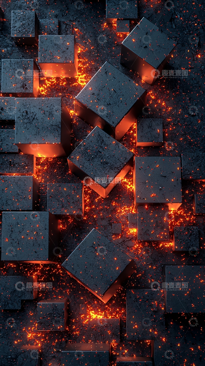 高清大图下载【趣麦麦图】发光立方体悬浮排列