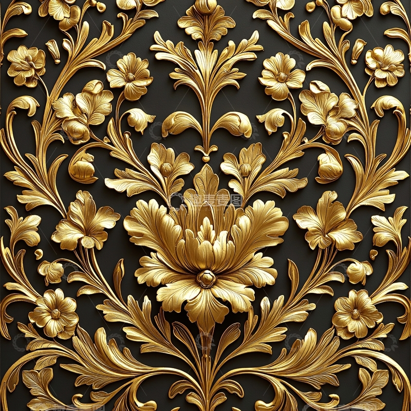 高清大图下载【趣麦麦图】金色花卉图案在深色背景上