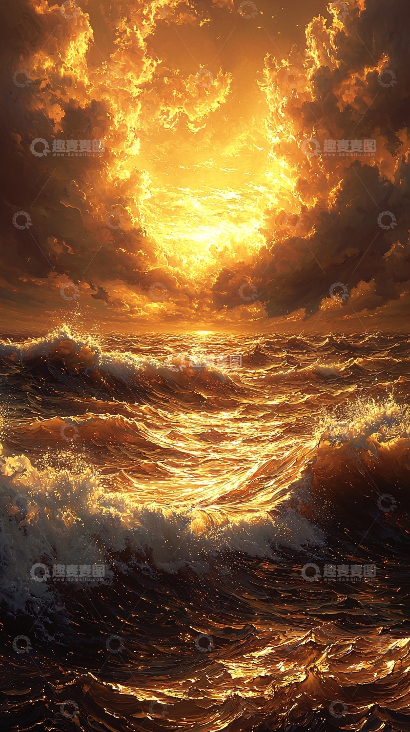 高清大图下载【趣麦麦图】金色暴风雨海洋