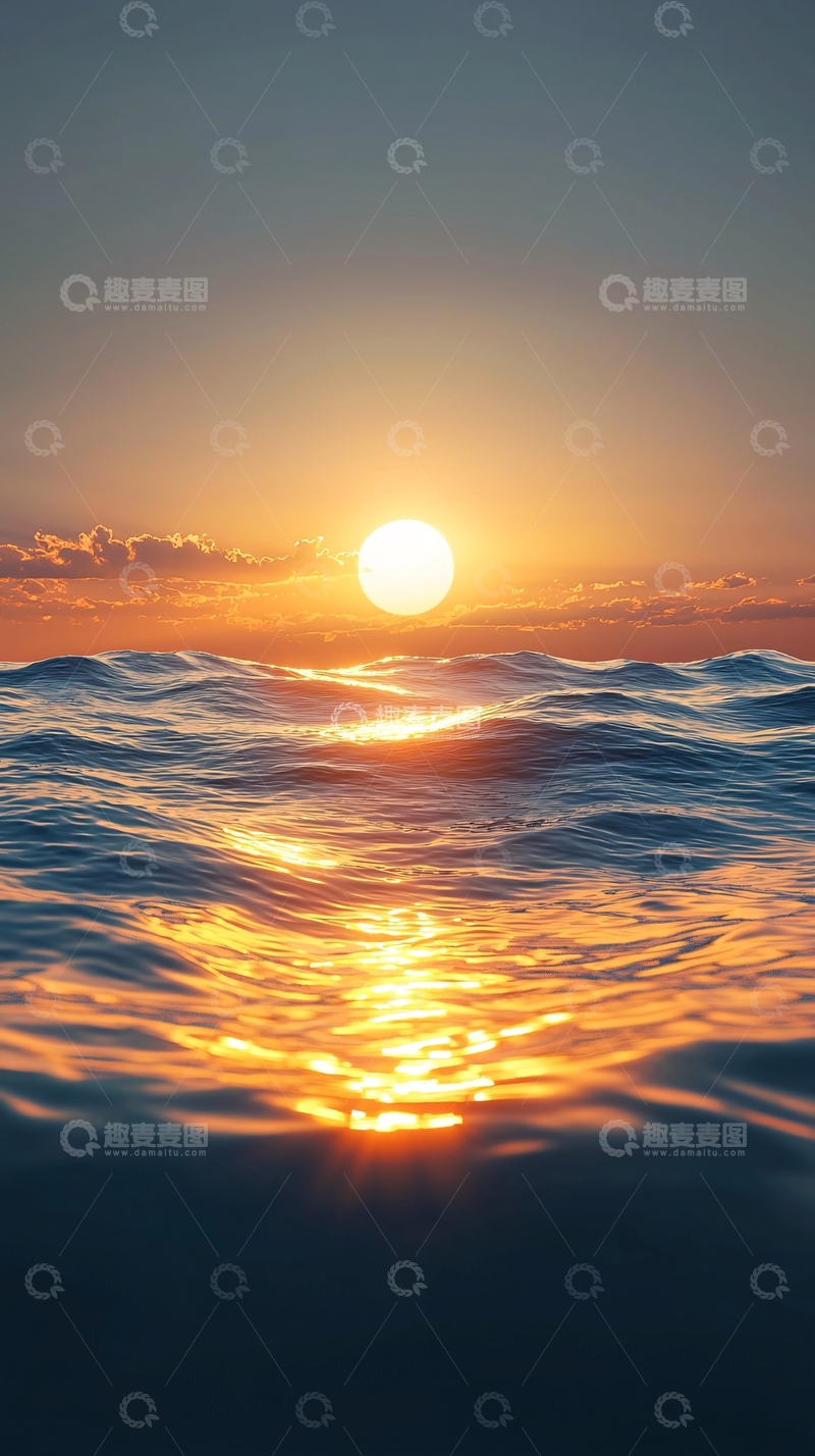 高清大图下载【趣麦麦图】海面日出景色壮丽