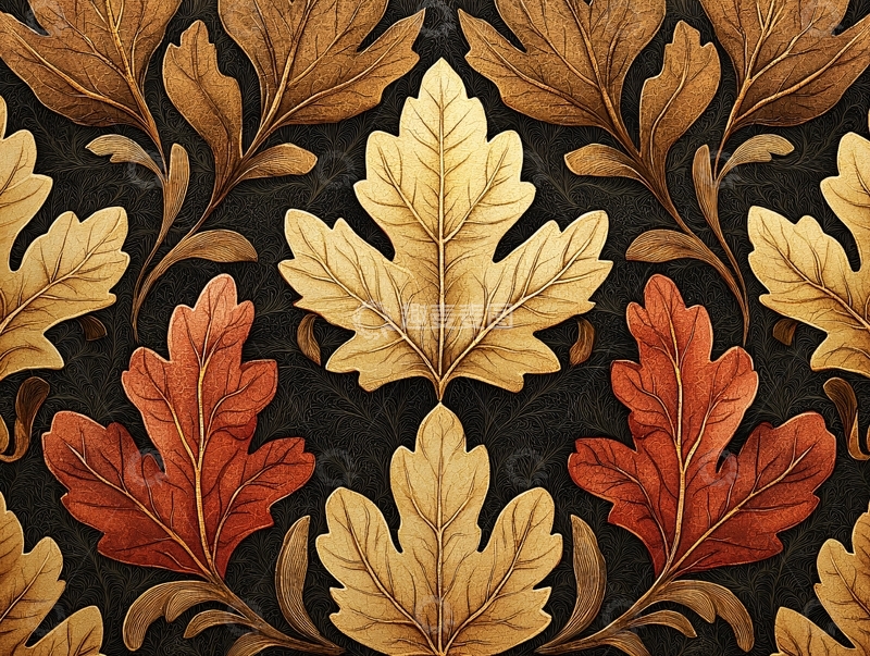 高清大图下载【趣麦麦图】秋叶主题的复古装饰纹样