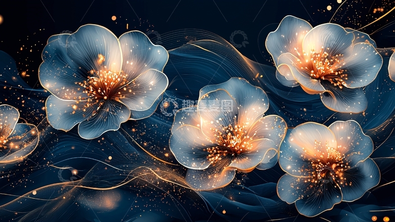 高清大图下载【趣麦麦图】蓝色半透明花朵