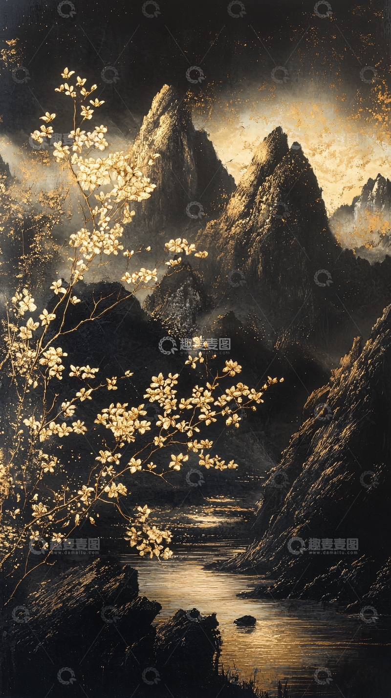 高清大图下载【趣麦麦图】金色山水高清图片