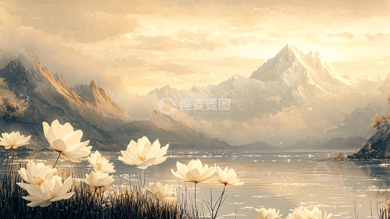 高清大图下载【趣麦麦图】宁静湖面上的莲花