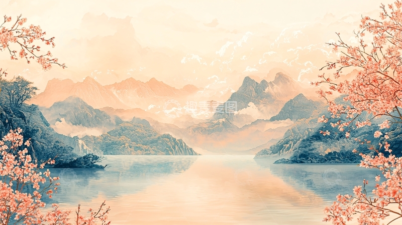 高清大图下载【趣麦麦图】水墨山水桃花意境优美