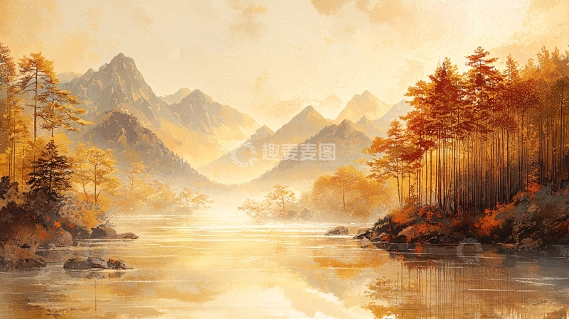 高清大图下载【趣麦麦图】金色秋季山水风景画