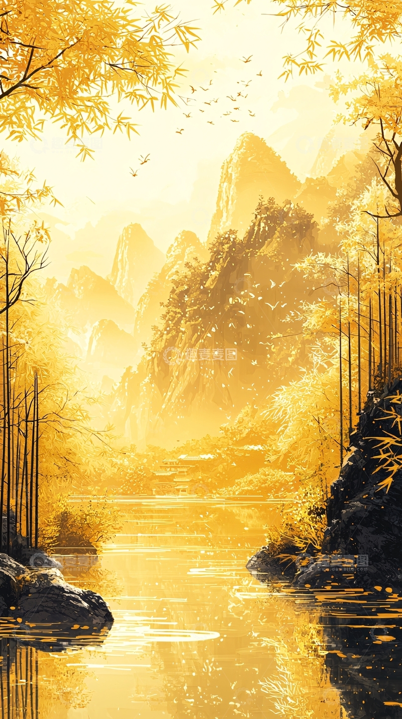 高清大图下载【趣麦麦图】金色山水风景