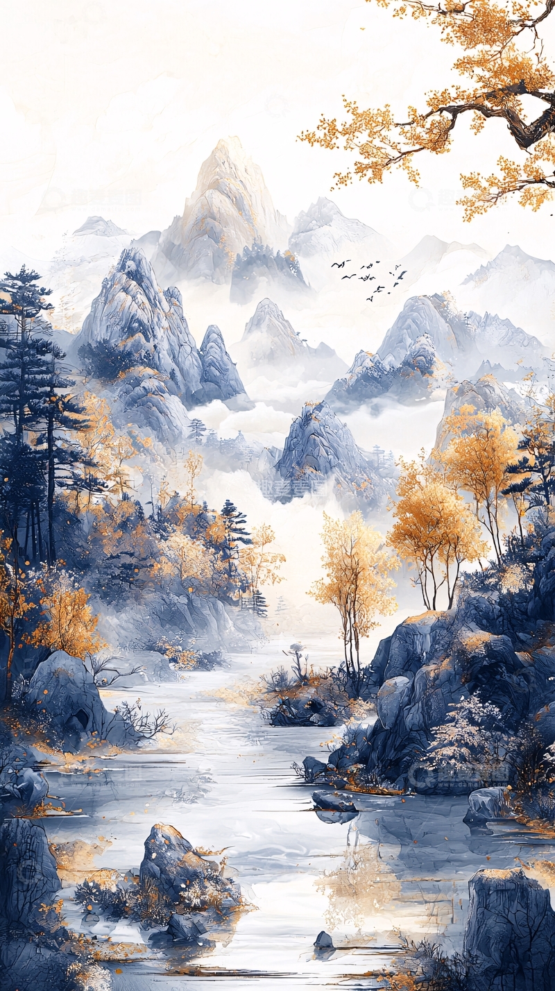 高清大图下载【趣麦麦图】水墨风格山水风景画