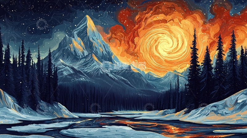 高清大图下载【趣麦麦图】雪山星空下的璀璨漩涡