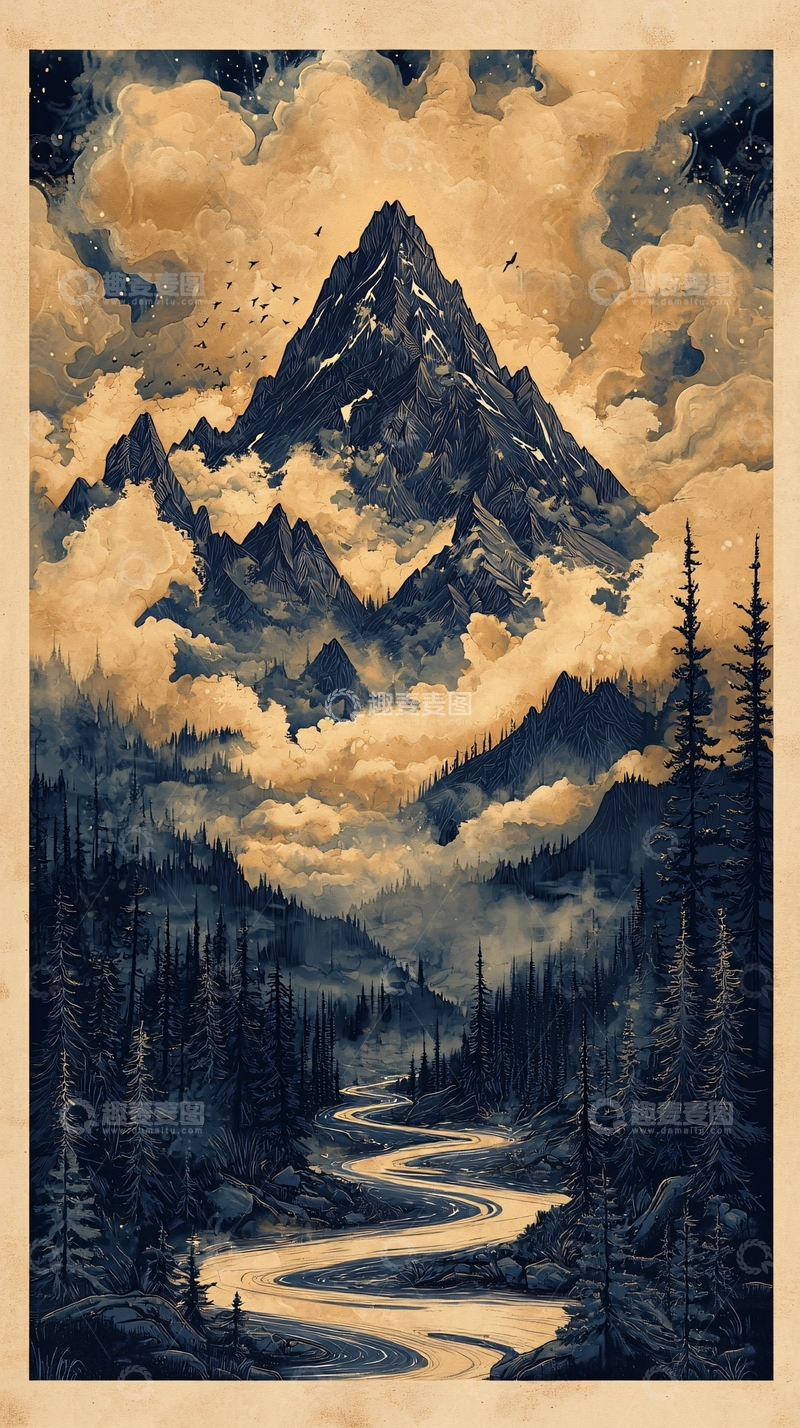 高清大图下载【趣麦麦图】山峰云雾缭绕的壮丽景色