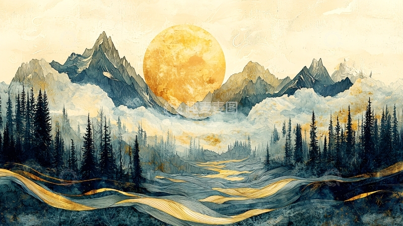 高清大图下载【趣麦麦图】水彩风格山水风景