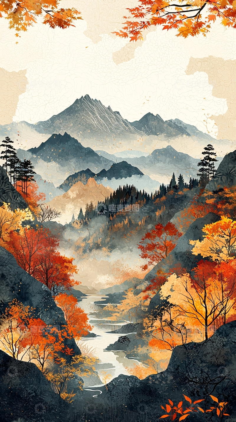 高清大图下载【趣麦麦图】秋日山水画意境深远