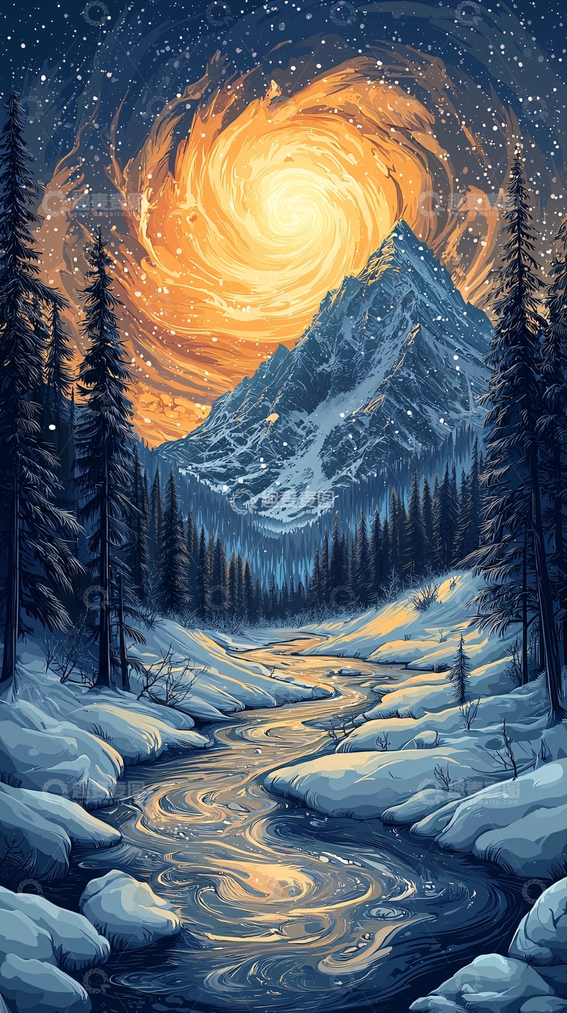 高清大图下载【趣麦麦图】星夜雪山奇幻风景