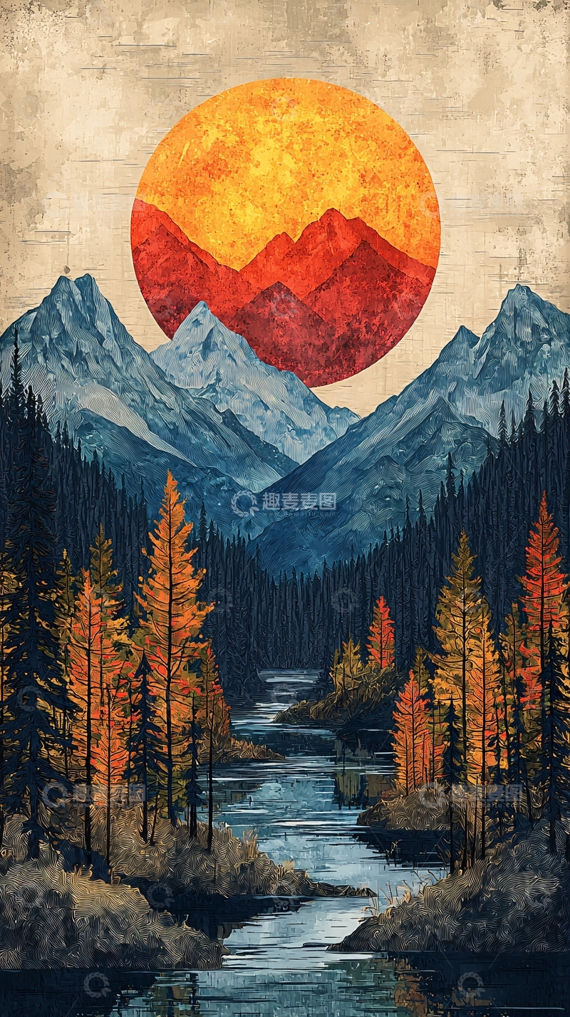 高清大图下载【趣麦麦图】山间河流的秋日景色