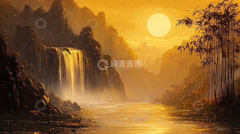 高清大图下载【趣麦麦图】金色山水高清图片