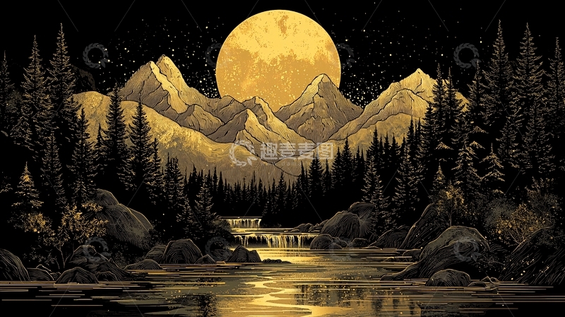 高清大图下载【趣麦麦图】月夜下的山水风景