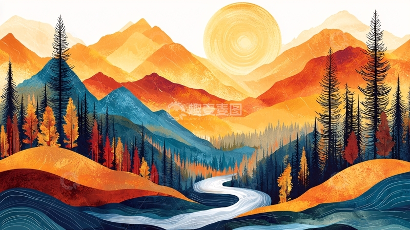 高清大图下载【趣麦麦图】水彩山水风景画