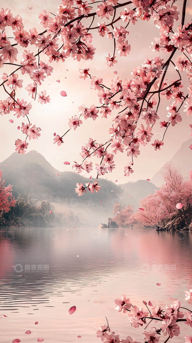 高清大图下载【趣麦麦图】浪漫唯美樱花湖景