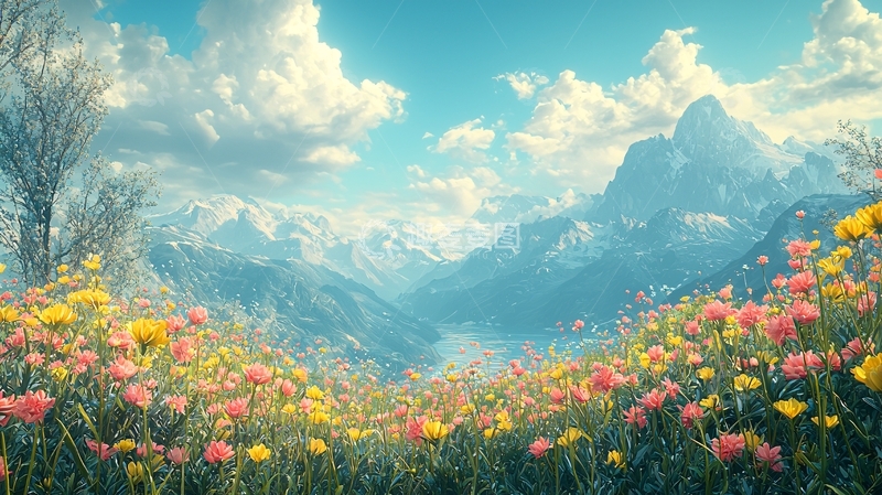 高清大图下载【趣麦麦图】鲜花盛开的山谷风景