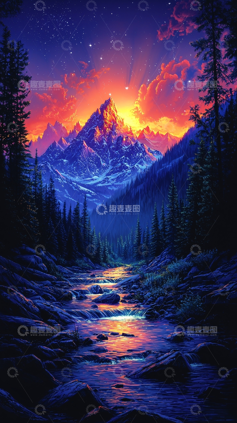 高清大图下载【趣麦麦图】壮丽山峰上的日出美景