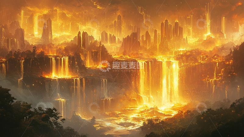 高清大图下载【趣麦麦图】火焰瀑布城市景观