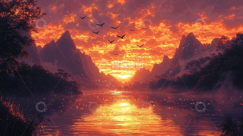 高清大图下载【趣麦麦图】唯美日落山水风景