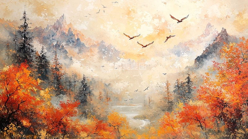 高清大图下载【趣麦麦图】秋季山水油画