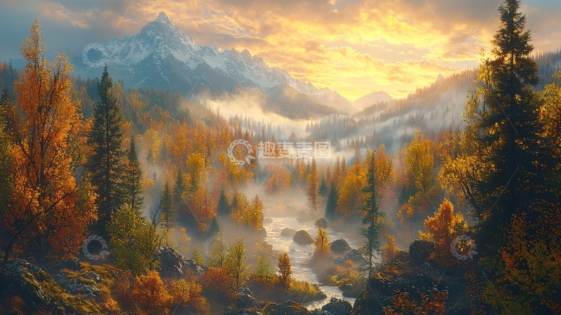 高清大图下载【趣麦麦图】秋季山间雾气缭绕