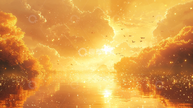 高清大图下载【趣麦麦图】金色夕阳下的水面