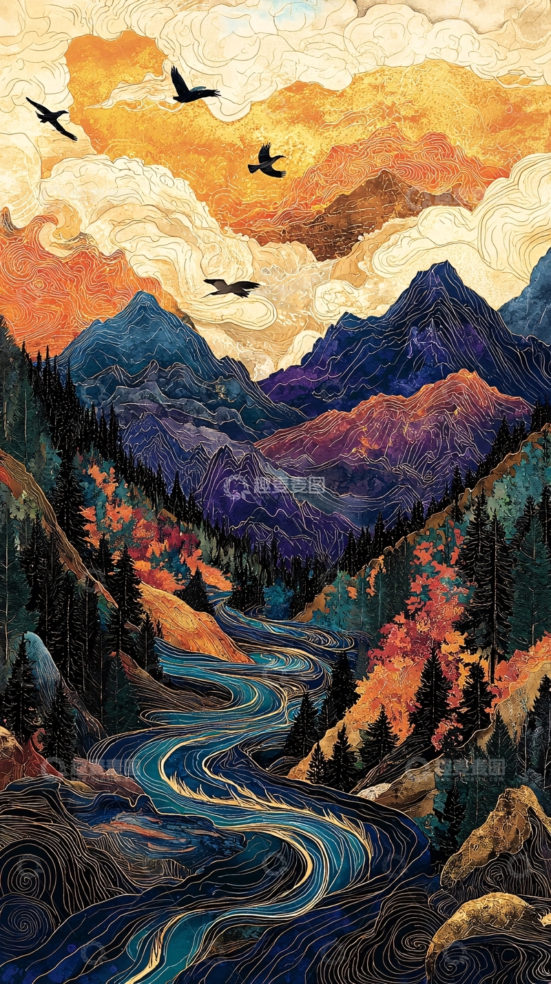 高清大图下载【趣麦麦图】绚丽山水风景油画