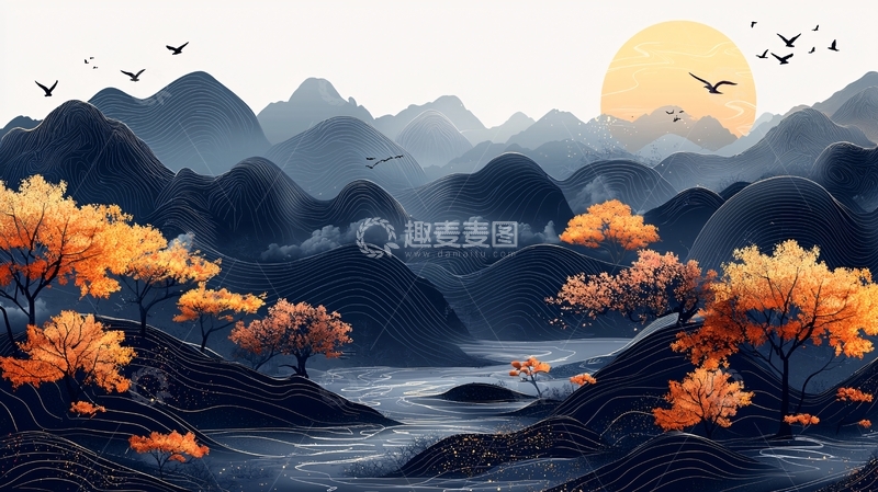 高清大图下载【趣麦麦图】山水国画意境水墨画