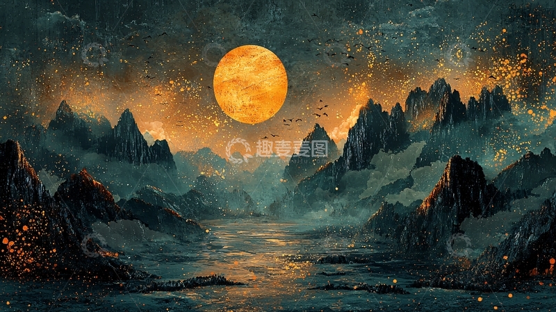高清大图下载【趣麦麦图】梦幻月夜山水风景