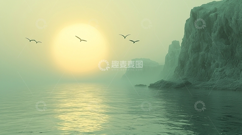 高清大图下载【趣麦麦图】海边日出或日落景色