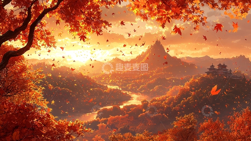 高清大图下载【趣麦麦图】秋日山景落叶暖阳唯美